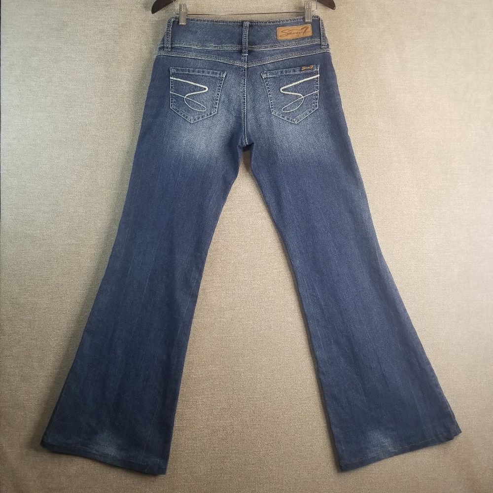 Seven7 Jeans 29 Wide Leg Flare Womens Dark Wash Stretch SFAMK 31x32 Actual (D80)